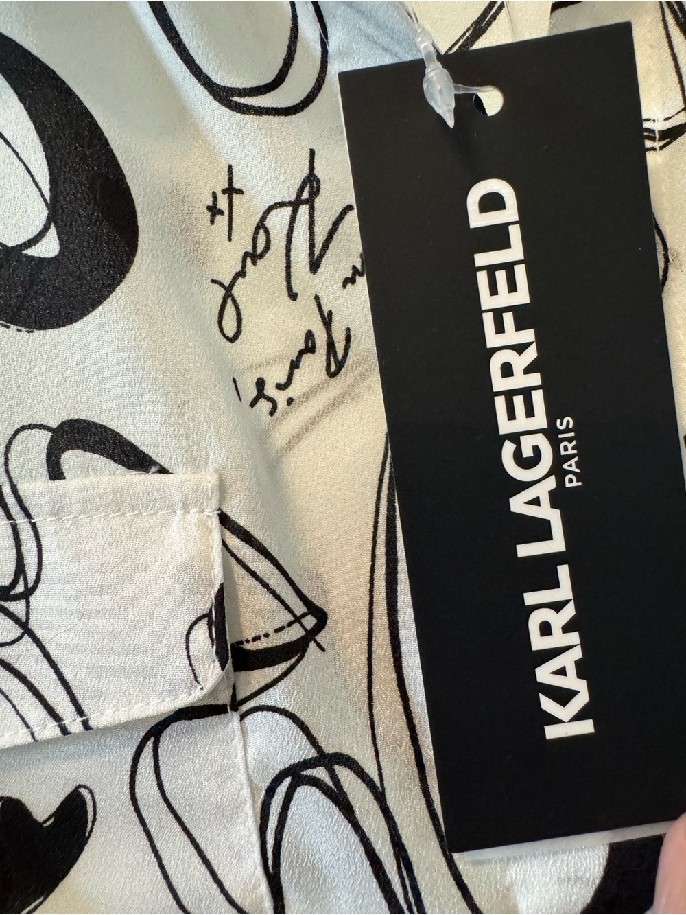 Karl Lagerfeld White Blouse with Black Sketch Heart Print - Picture 2 of 10